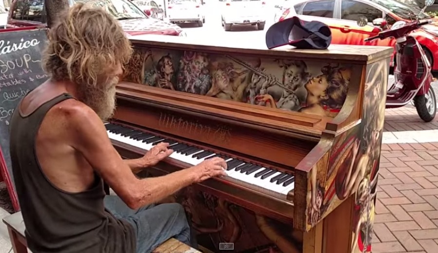 Homeless man on Piano